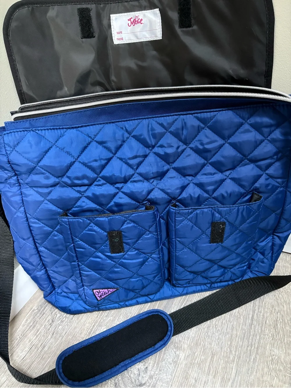 Justice Blue Quilted Patch New Messenger Bag with C Initial